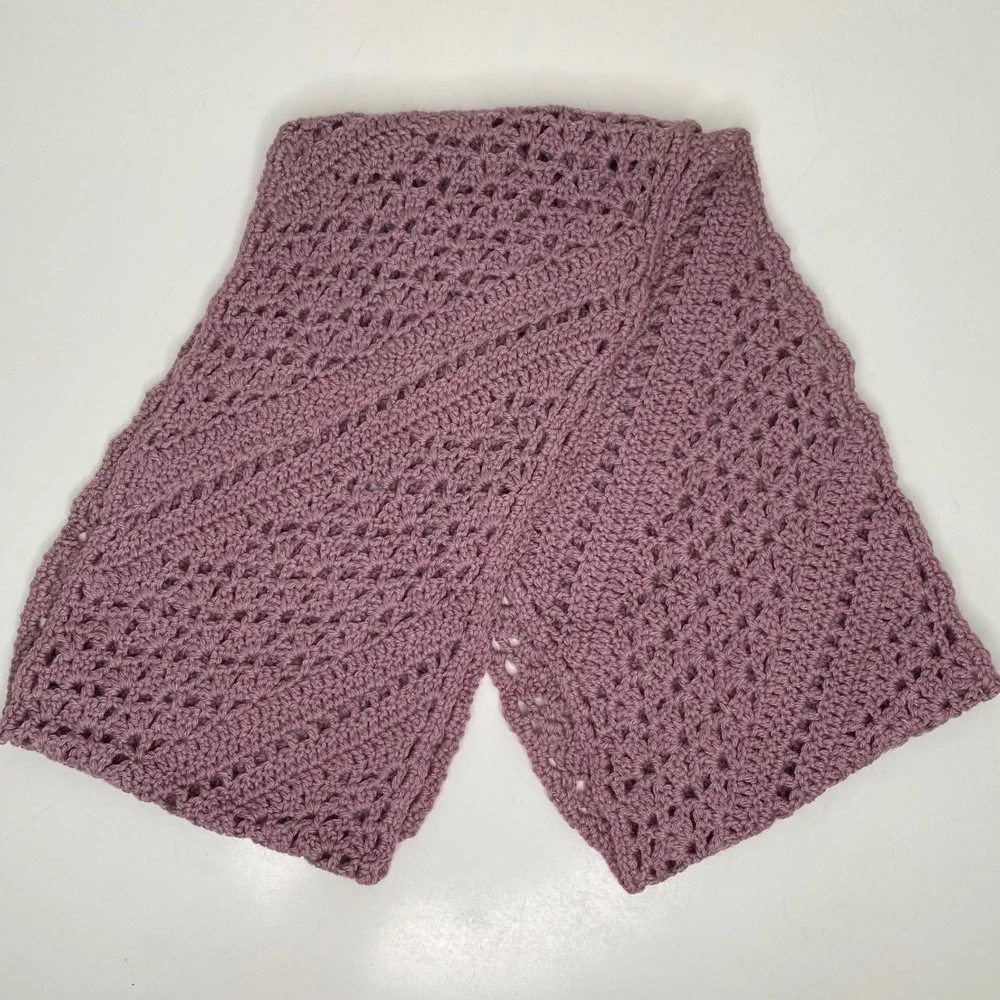 Handmade Crochet Infinity Scarf Mauve‎ Pink Open Weave Cozy Winter Accessory